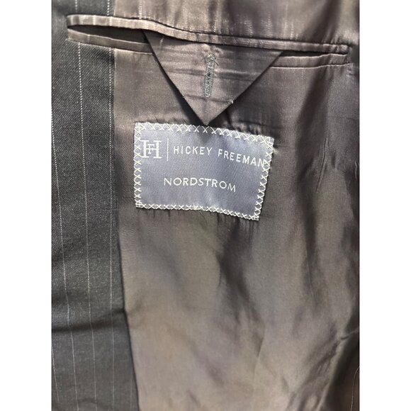 Mens Gray Pinstripe Suit Jacket Two-Button Classic Fit Formal Wear - Picture 12 of 15